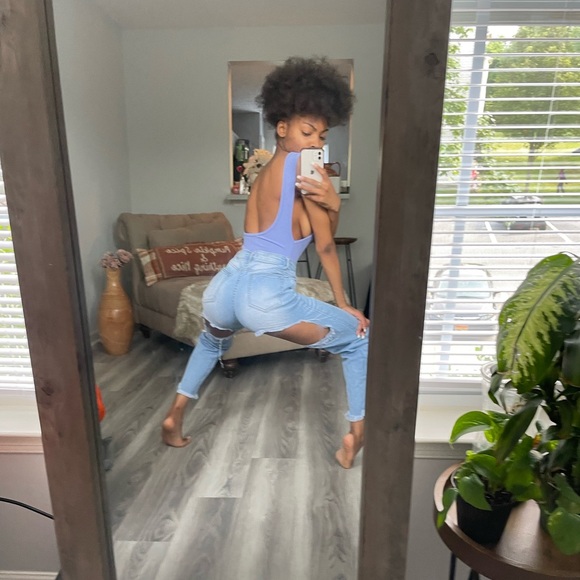 Baby Blue Super Distressed Boyfriend Jeans - Picture 10 of 11